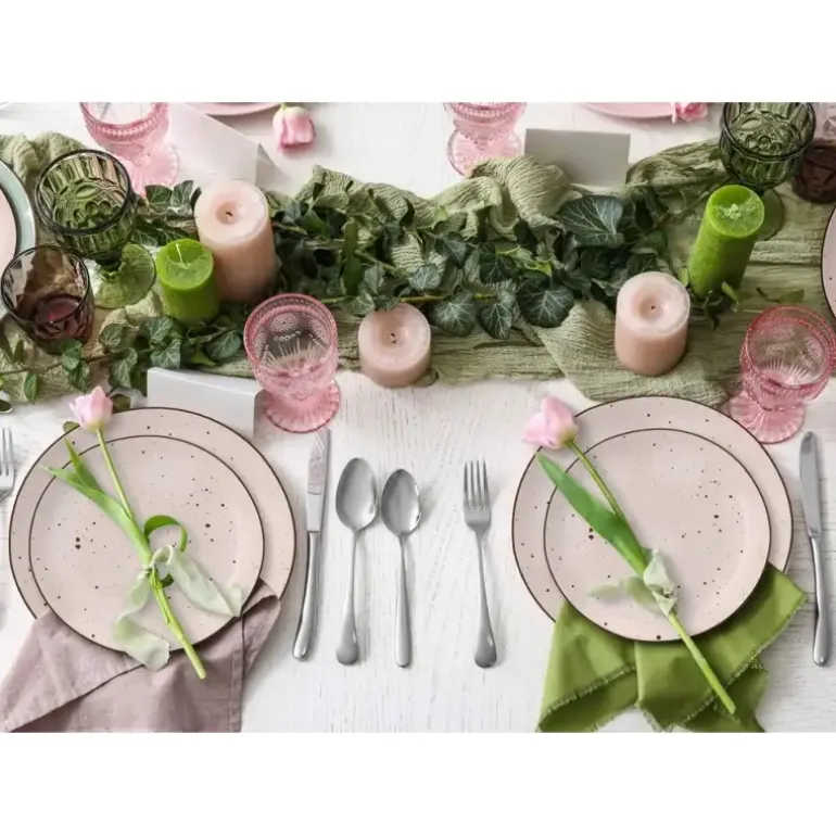 MG HOME ZESTAW OBIADOWY Z PORCELANY GEMMA PINK 12 EL / 4 OS
