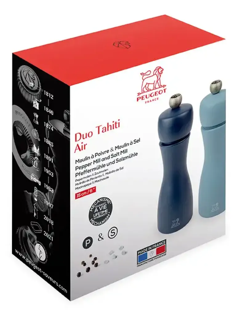 PEUGEOT TAHITI DUO Zestaw młynków do soli i pieprzu 15 cm / drewno bukowe / niebieski