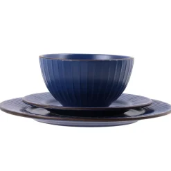 PRIMA DECO BRENTA Komplet obiadowy 36 el dla 12 os / kamionka / granatowy mat