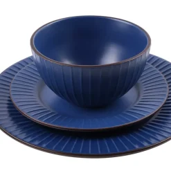PRIMA DECO BRENTA Komplet obiadowy 36 el dla 12 os / kamionka / granatowy mat