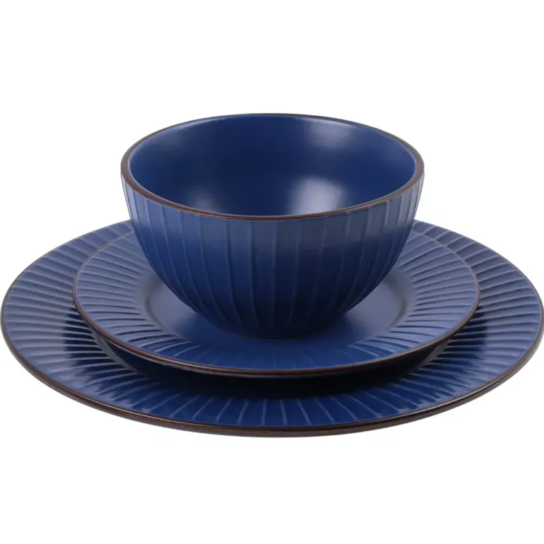 PRIMA DECO BRENTA Komplet obiadowy 36 el dla 12 os / kamionka / granatowy mat
