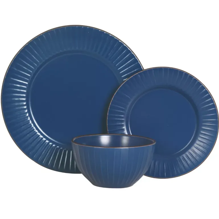 PRIMA DECO BRENTA Komplet obiadowy 36 el dla 12 os / kamionka / granatowy mat