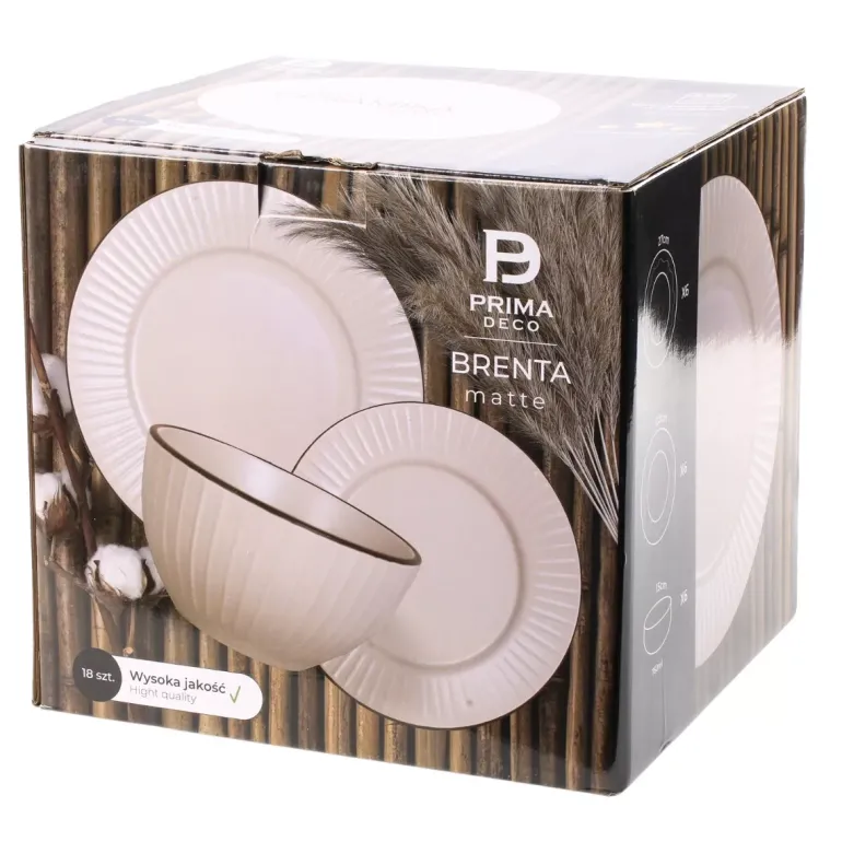 PRIMA DECO BRENTA Komplet obiadowy 18 el dla 6 os / kamionka / kaszmirowy mat