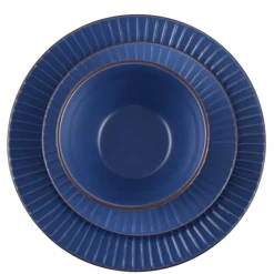 PRIMA DECO BRENTA Komplet obiadowy 54 el dla 18 os / kamionka / granatowy mat