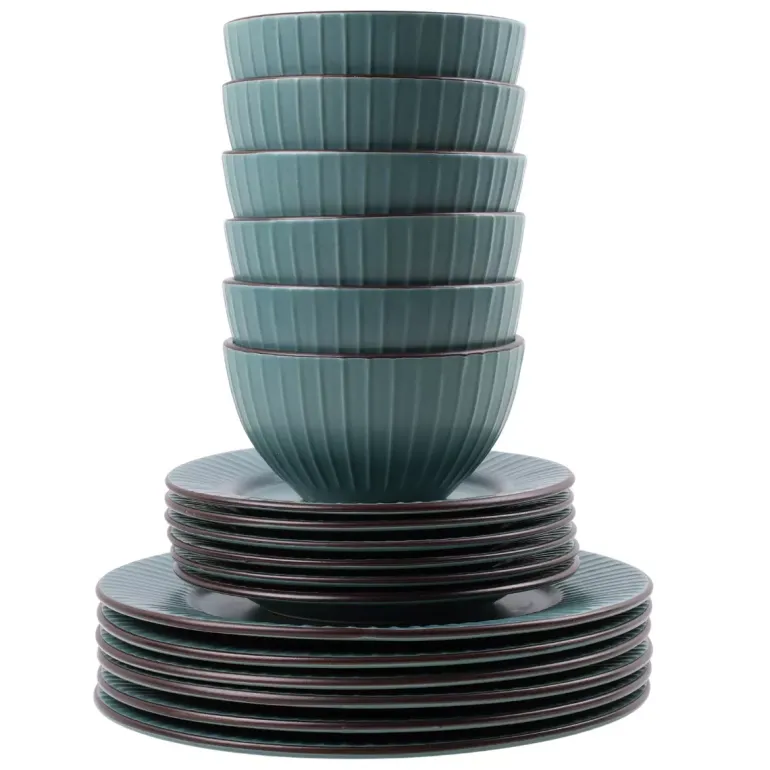 PRIMA DECO BRENTA Komplet obiadowy 18 el dla 6 os / kamionka / morski mat