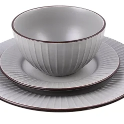 PRIMA DECO BRENTA Komplet obiadowy 54 el dla 18 os / kamionka / szary mat