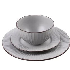 PRIMA DECO BRENTA Komplet obiadowy 54 el dla 18 os / kamionka / szary mat