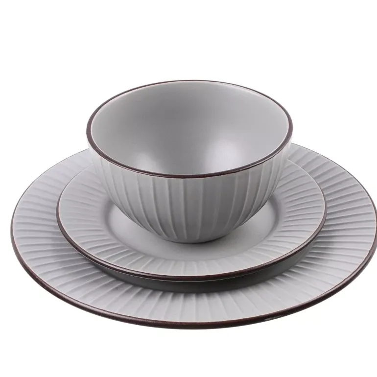 PRIMA DECO BRENTA Komplet obiadowy 18 el dla 6 os / kamionka / szary mat