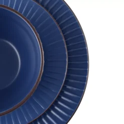 PRIMA DECO BRENTA Komplet obiadowy 18 el dla 6 os / kamionka / granatowy mat