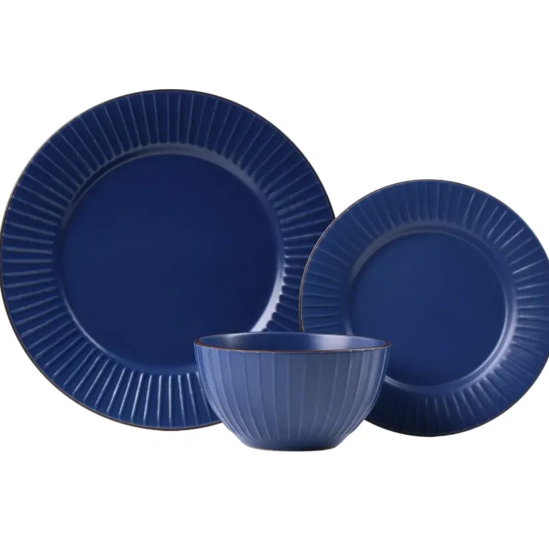 PRIMA DECO BRENTA Komplet obiadowy 18 el dla 6 os / kamionka / granatowy mat