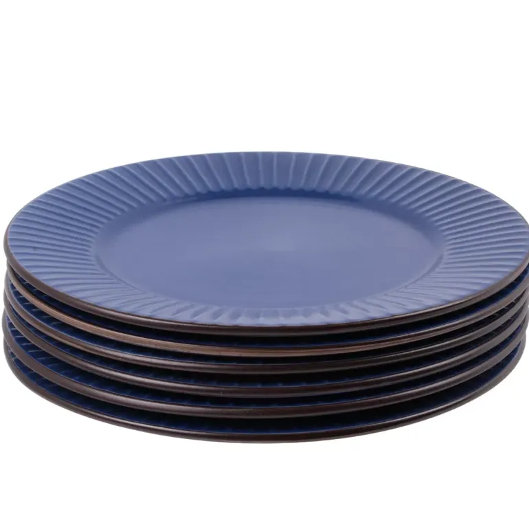 PRIMA DECO BRENTA Komplet obiadowy 18 el dla 6 os / kamionka / granatowy mat