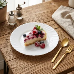 PRIMA DECO CARBO Talerz deserowy 15 cm / biały / karbowany rant / szkło hartowane