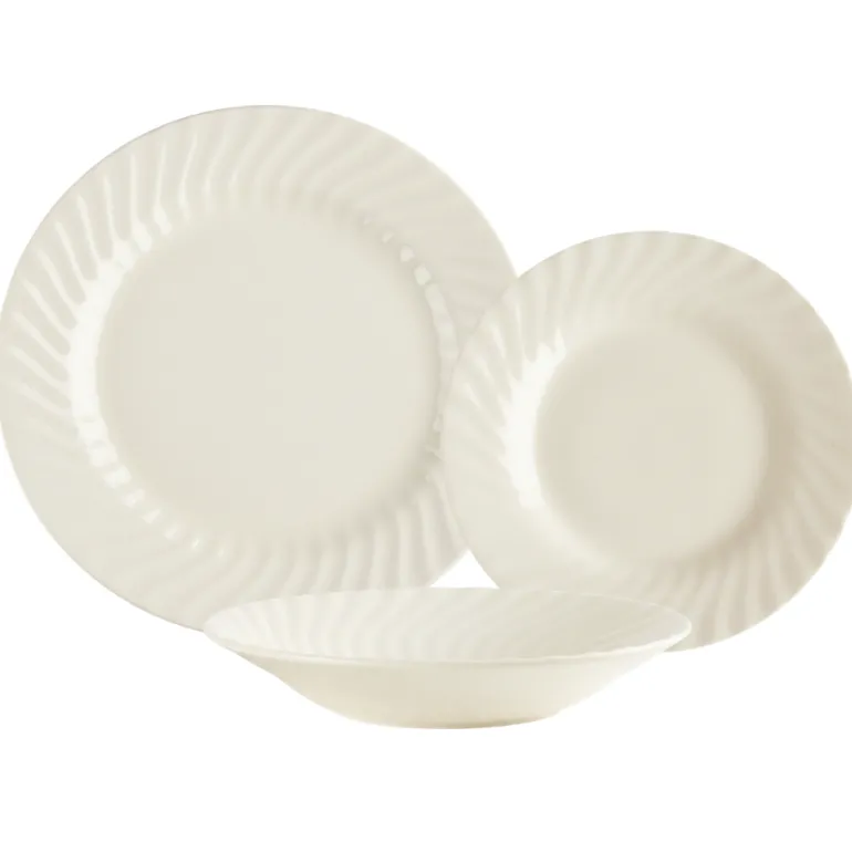 PRIMA DECO EMBOSS Komplet obiadowy 54 el dla 18 os karbowany / porcelana ecru