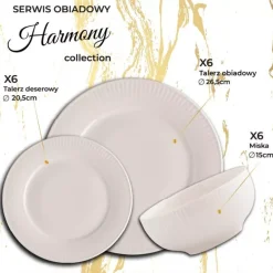 PRIMA DECO HARMONY Komplet obiadowy 54 el dla 18 os / ryflowany / prążek / ecru / porcelana