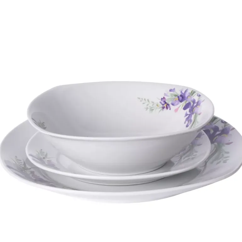 PRIMA DECO Komplet obiadowy 36 el dla 12 os IRYS / kwadratowy / porcelana