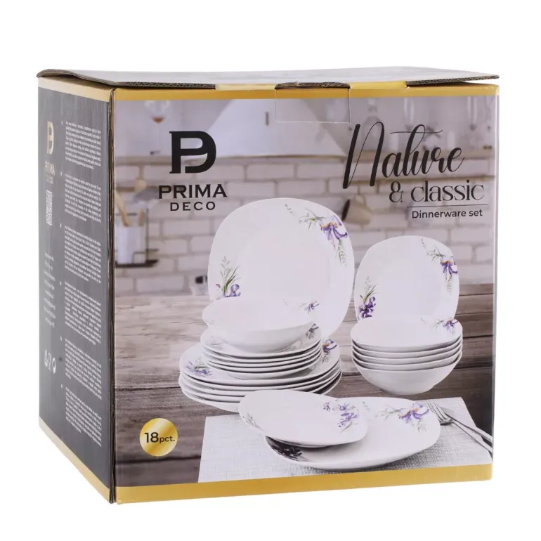 PRIMA DECO Komplet obiadowy 36 el dla 12 os IRYS / kwadratowy / porcelana
