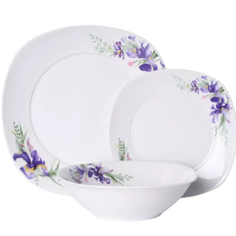 PRIMA DECO Komplet obiadowy 36 el dla 12 os IRYS / kwadratowy / porcelana