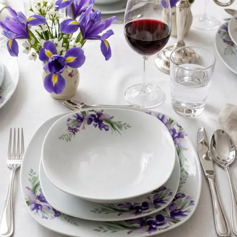 PRIMA DECO Komplet obiadowy 36 el dla 12 os IRYS / kwadratowy / porcelana
