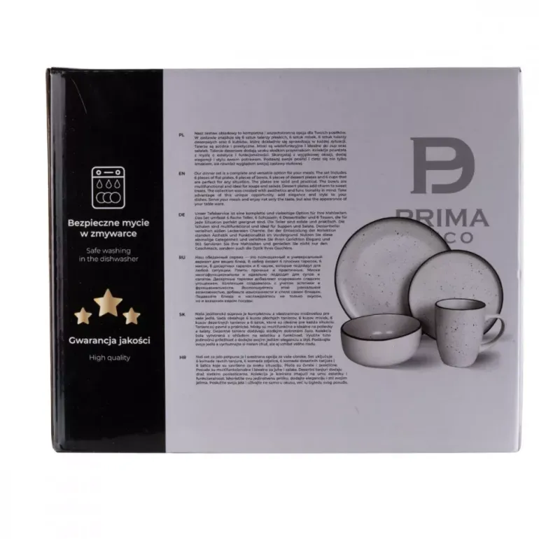 PRIMA DECO Komplet obiadowy 48 el dla 12 os / jasny szary / matowy / kamionka