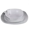 PRIMA DECO Komplet obiadowy 36 el dla 12 os SZARA RÓŻA / kwadratowy / porcelana