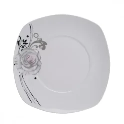 PRIMA DECO Komplet obiadowy 36 el dla 12 os SZARA RÓŻA / kwadratowy / porcelana