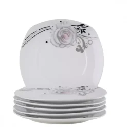 PRIMA DECO Komplet obiadowy 36 el dla 12 os SZARA RÓŻA / kwadratowy / porcelana