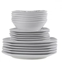 PRIMA DECO Komplet obiadowy 36 el dla 12 os SZARA RÓŻA / kwadratowy / porcelana