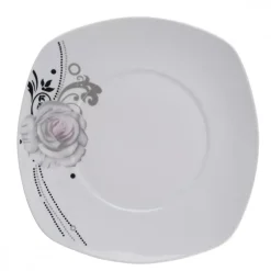 PRIMA DECO Komplet obiadowy 36 el dla 12 os SZARA RÓŻA / kwadratowy / porcelana