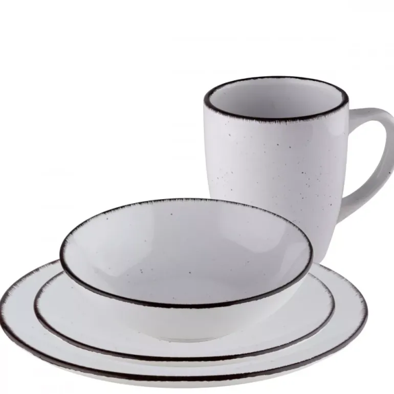 PRIMA DECO Komplet obiadowy 72 el dla 18 os biały / kamionka