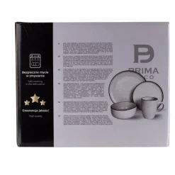 PRIMA DECO Komplet obiadowy 72 el dla 18 os / jasny szary / matowy / kamionka