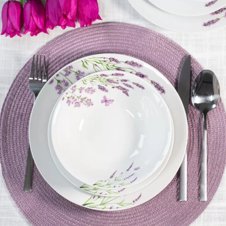 PRIMA DECO Komplet obiadowy 36 el dla 12 os LAWENDA / okrągły / porcelana