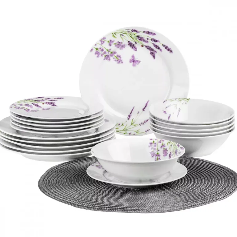 PRIMA DECO Komplet obiadowy 36 el dla 12 os LAWENDA / okrągły / porcelana