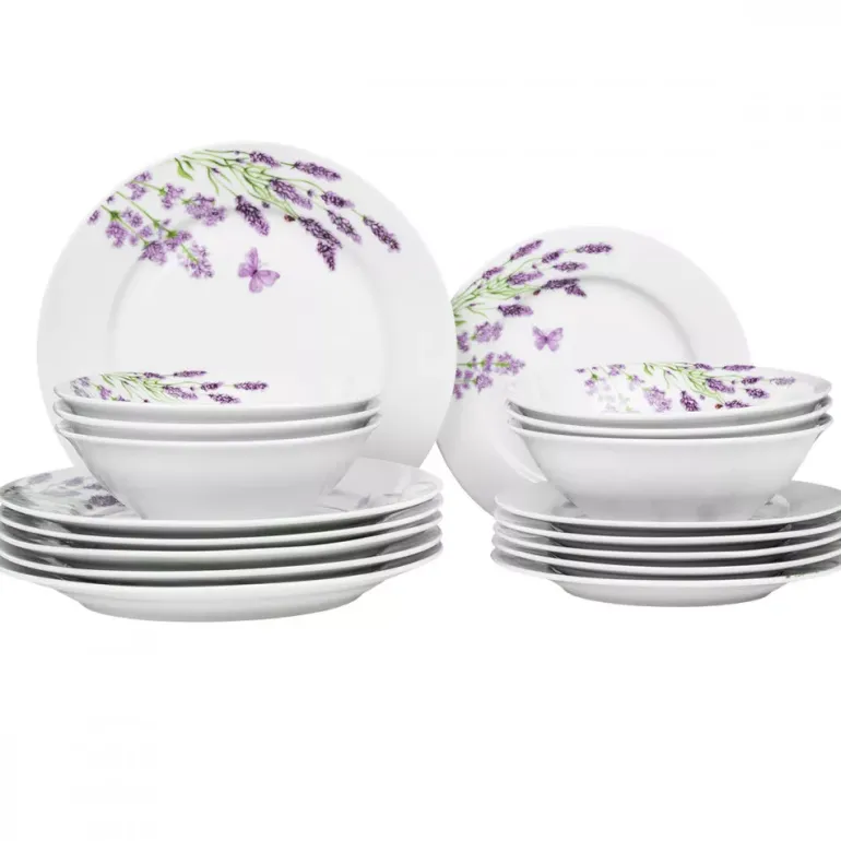 PRIMA DECO Komplet obiadowy 36 el dla 12 os LAWENDA / okrągły / porcelana