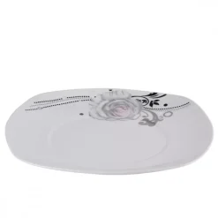 PRIMA DECO Komplet obiadowy 18 el dla 6 os SZARA RÓŻA / kwadratowy / porcelana