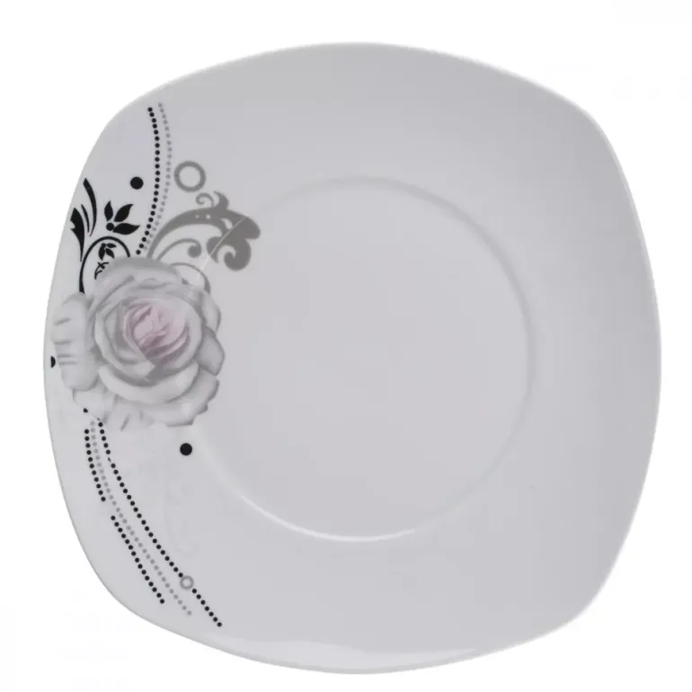 PRIMA DECO Komplet obiadowy 18 el dla 6 os SZARA RÓŻA / kwadratowy / porcelana
