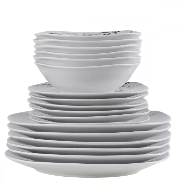 PRIMA DECO Komplet obiadowy 18 el dla 6 os SZARA RÓŻA / kwadratowy / porcelana