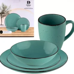 PRIMA DECO Komplet obiadowy 72 el dla 18 os / turkusowy / kamionka
