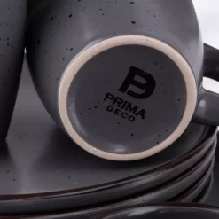 PRIMA DECO Komplet obiadowy 24 el dla 6 os / ciemny szary / matowy / kamionka