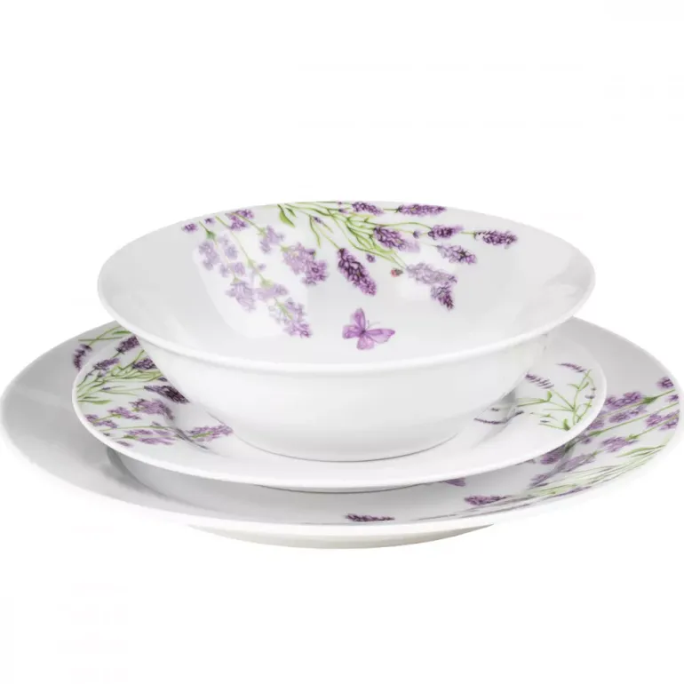 PRIMA DECO Komplet obiadowy 54 el dla 18 os LAWENDA / okrągły / porcelana