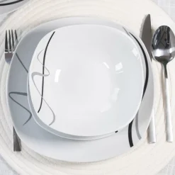 PRIMA DECO Komplet obiadowy 54 el dla 18 os FALA / kwadratowy / porcelana