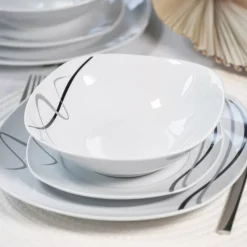 PRIMA DECO Komplet obiadowy 54 el dla 18 os FALA / kwadratowy / porcelana