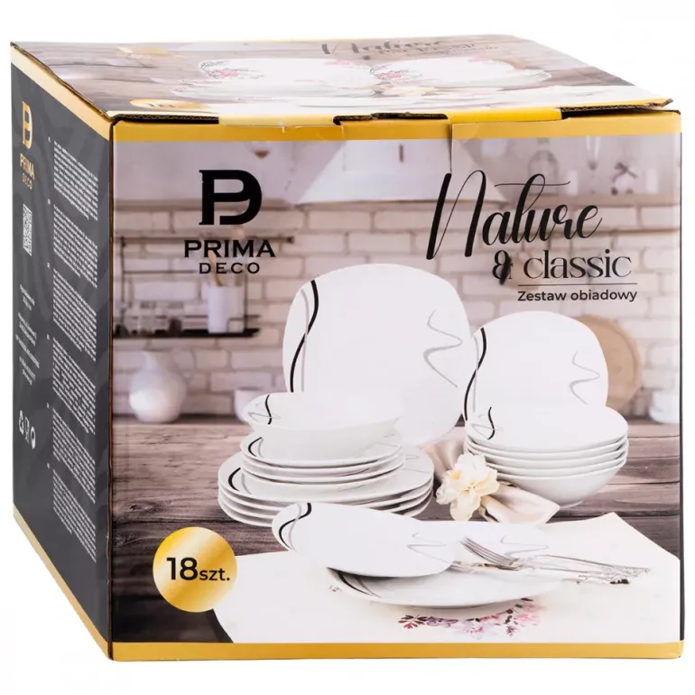 PRIMA DECO Komplet obiadowy 54 el dla 18 os FALA / kwadratowy / porcelana