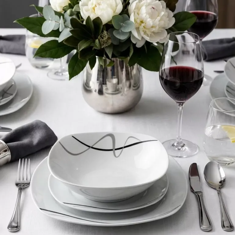 PRIMA DECO Komplet obiadowy 54 el dla 18 os FALA / kwadratowy / porcelana