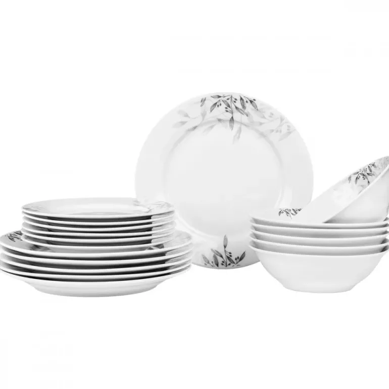 PRIMA DECO Komplet obiadowy 18 el dla 6 os NATURA / okrągły / porcelana