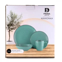 PRIMA DECO Komplet obiadowy 24 el dla 6 os / turkusowy / kamionka