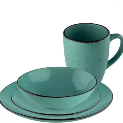 PRIMA DECO Komplet obiadowy 24 el dla 6 os / turkusowy / kamionka