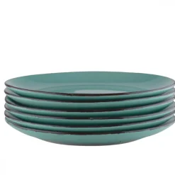 PRIMA DECO Komplet obiadowy 24 el dla 6 os / turkusowy / kamionka