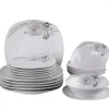 PRIMA DECO Komplet obiadowy 54 el dla 18 os SZARA RÓŻA / kwadratowy / porcelana