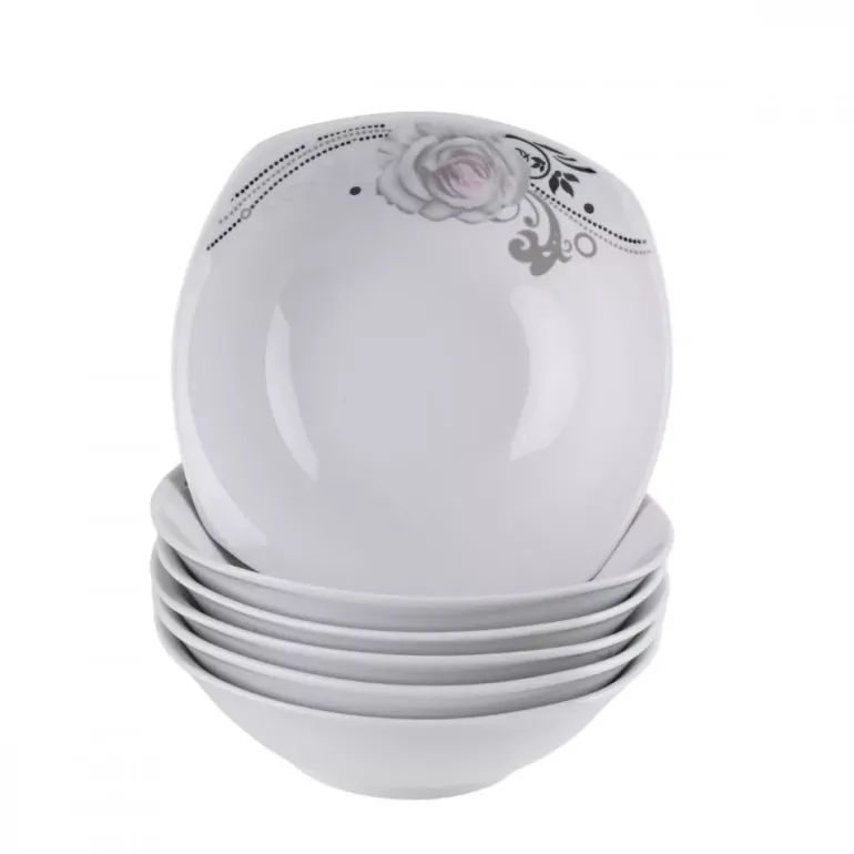 PRIMA DECO Komplet obiadowy 54 el dla 18 os SZARA RÓŻA / kwadratowy / porcelana