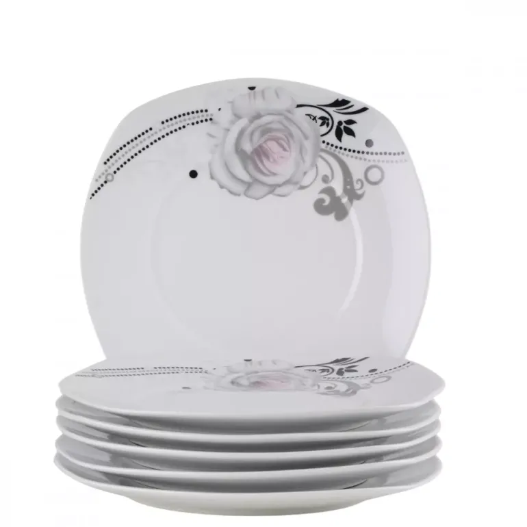 PRIMA DECO Komplet obiadowy 54 el dla 18 os SZARA RÓŻA / kwadratowy / porcelana